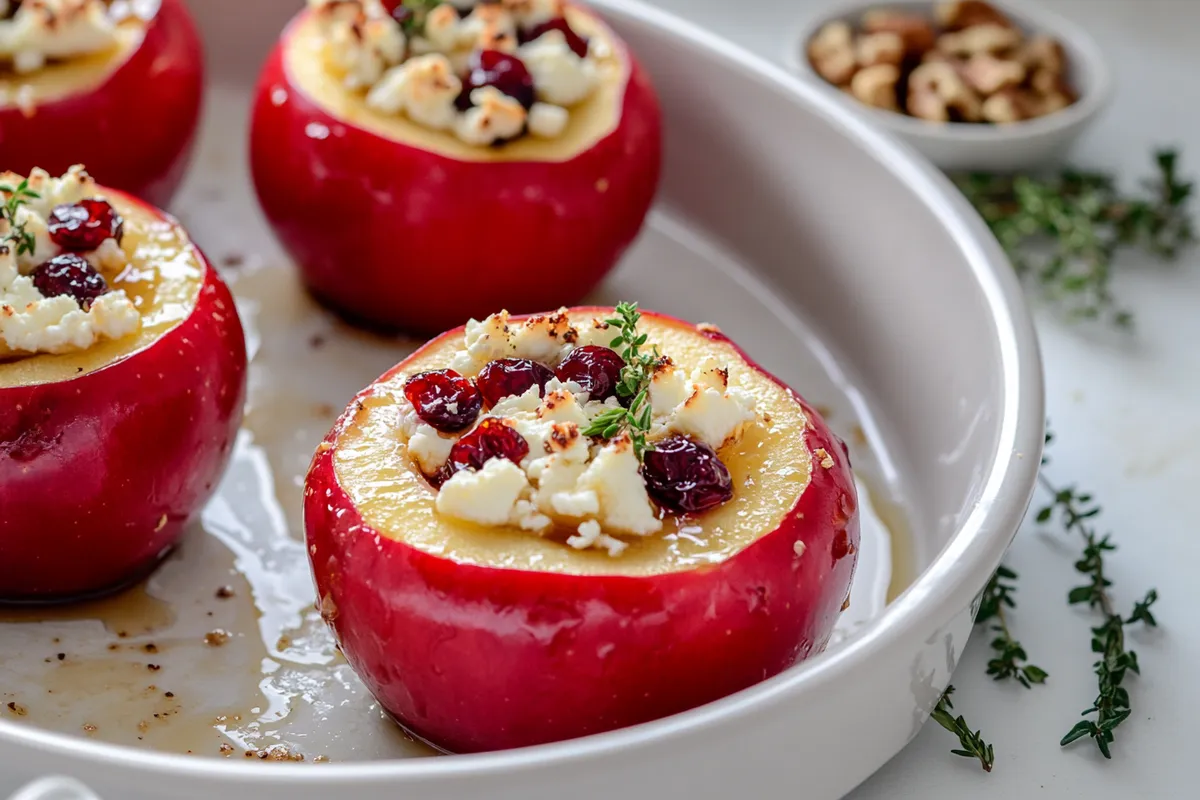 Tips for Baked Apples with Feta, Honey, and Cranberries 燎 Ingredients: - 4 firm apples, halved and cored - 1/2 cup crumbled feta cheese 燎 - 1/4 cup dried cranberries, chopped - 2 tablespoons honey - 1 tablespoon olive oil 㮝 - 1 teaspoon fresh thyme leaves - Salt and pepper to taste 蓼 - Optional: Chopped walnuts for garnish Instructions: 1. Preheat the oven to 375F 190C . 2. Slice the apples in half and scoop out the core to make a small well in each half 籠. 3. Arrange the apple halves in a baking dish, cut-side up. Drizzle with olive oil, then fill each center with feta crumbles and chopped cranberries 燎. 4. Bake for 15-20 minutes, until the apples are tender and the feta begins to melt . 5. Remove from the oven, drizzle with honey, and sprinkle fresh thyme on top. Add salt and pepper to taste 蓼. 6. If desired, garnish with chopped walnuts for extra crunch . Serve warm, as an appetizer or light dessert!