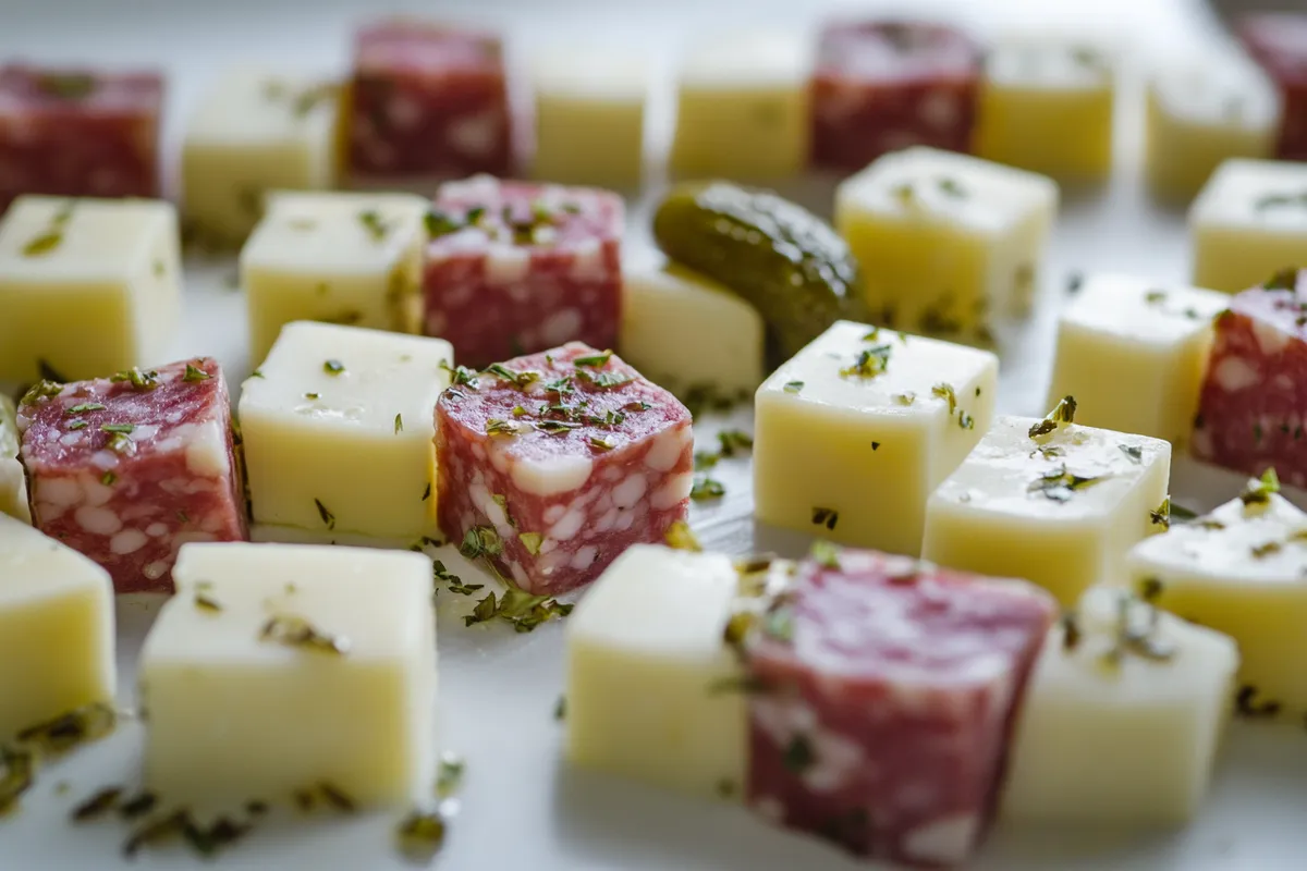 Tips for Easy Marinated Cheese Appetizer with Salami & Pickles 燎勒 Youll need: - 6 oz Havarti cheese, diced into bite-sized cubes 燎 Recipe in First Ꮯ.Ꮎ.Ꮇ.Ꮇ.Ꭼ.Ꮑ.Ꭲ Enjoy