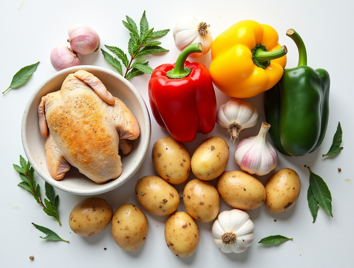 a group of vegetables and a chicken