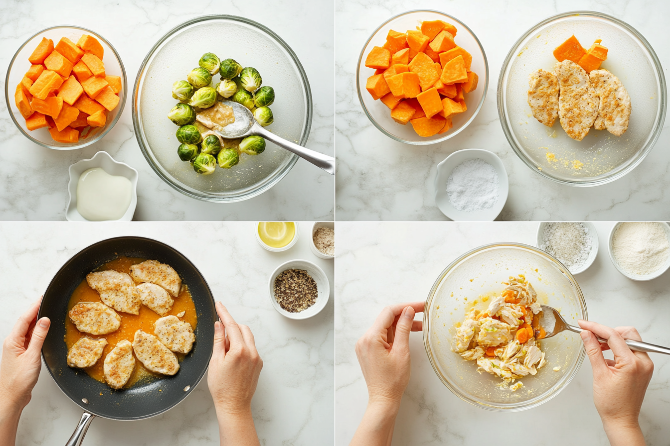 a collage of food cooking