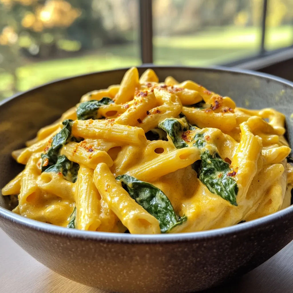 Creamy Pumpkin and Spinach Penne