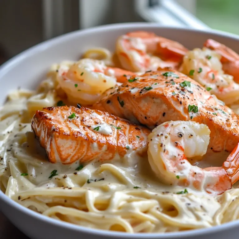 Creamy Salmon and Shrimp Alfredo Delight
