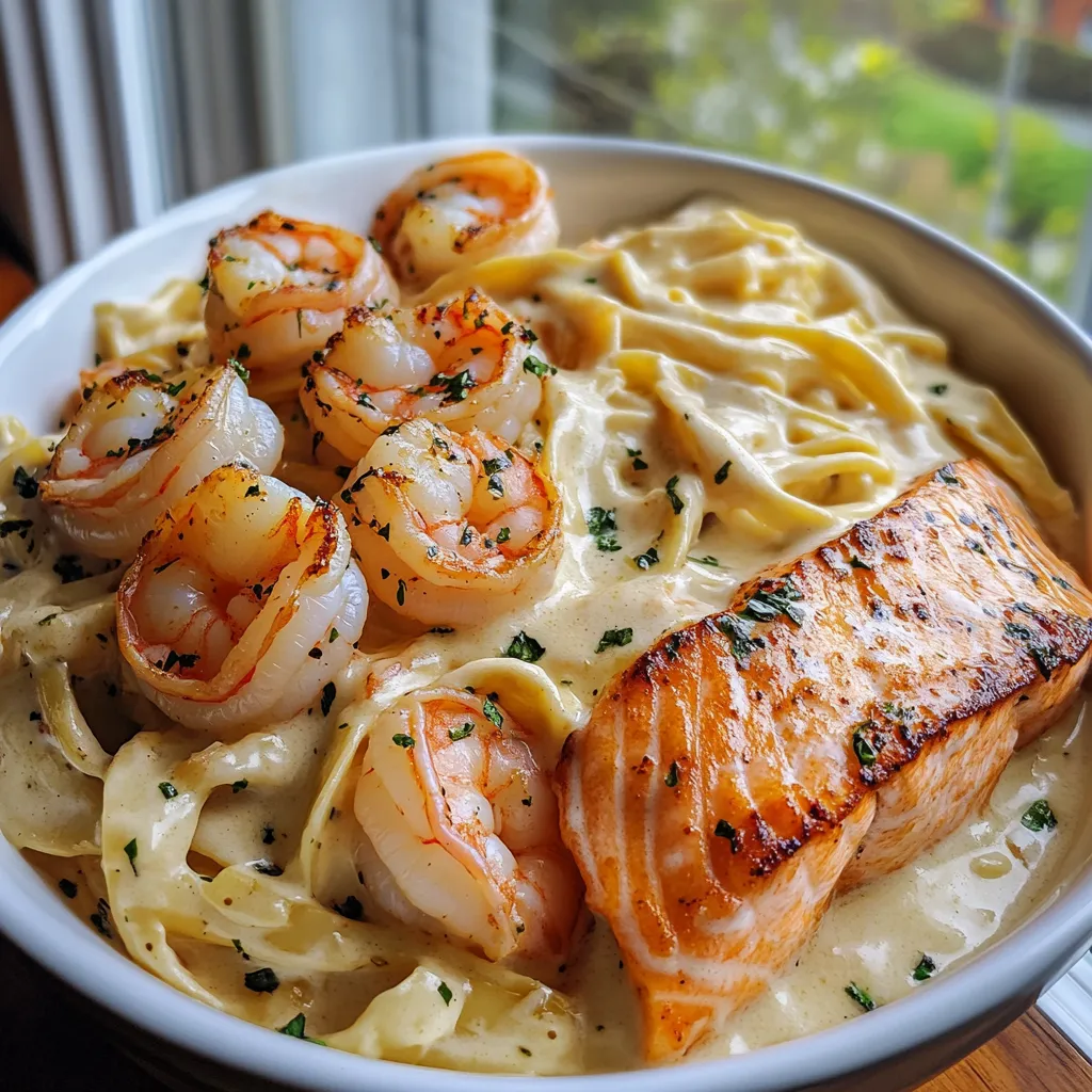 Creamy Salmon and Shrimp Alfredo Delight