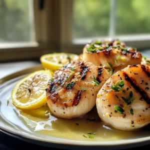 Grilled Chicken Scallops with Lemon Sauce