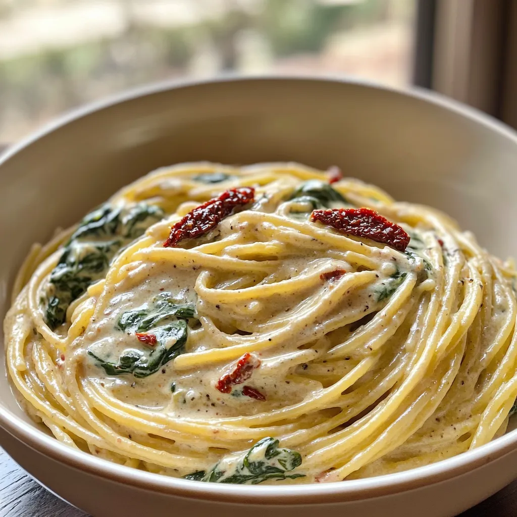 Spaghetti & Spinach with Sun-Dried Tomato Cream Sauce