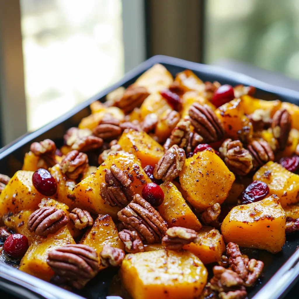 Sweet and Savory Honey Roasted Butternut Squash with Cranberries, Pecans