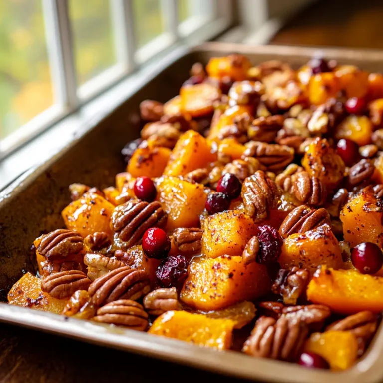 Sweet and Savory Honey Roasted Butternut Squash with Cranberries, Pecans