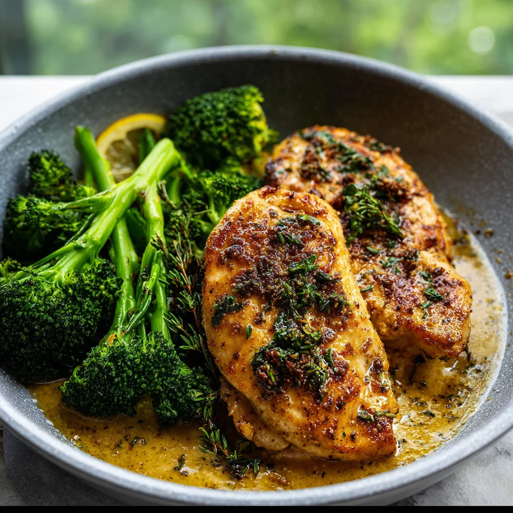 A tasty dish of garlic butter chicken paired with vibrant broccoli, perfect for a healthy meal