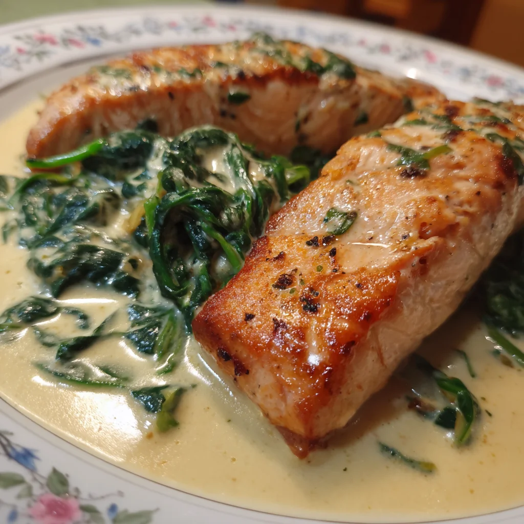 Salmon with Creamy Spinach Sauce