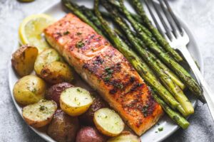 Sheet Pan Salmon and Asparagus with Potatoes