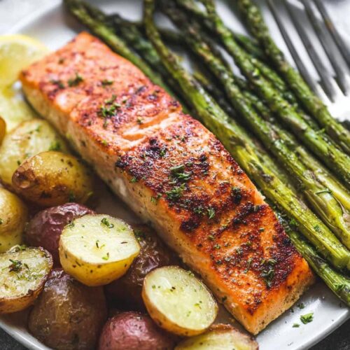 Sheet Pan Salmon and Asparagus with Potatoes