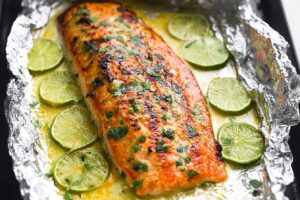 Baked Honey Cilantro Lime Salmon in Foil